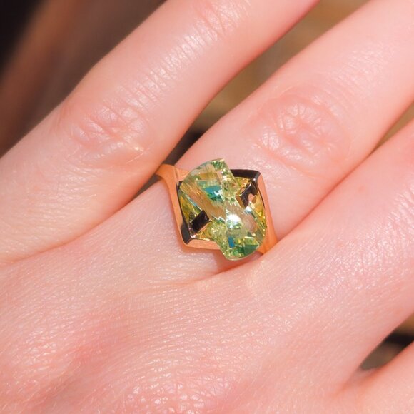 Neon-Lens Spinel Ring | 14 k Gold | Strellman's, c. 1960s - Picture 5 of 17